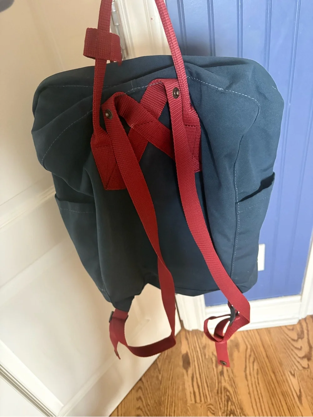 Fjallraven Kånken Deep Blue Backpack with Red Handles
